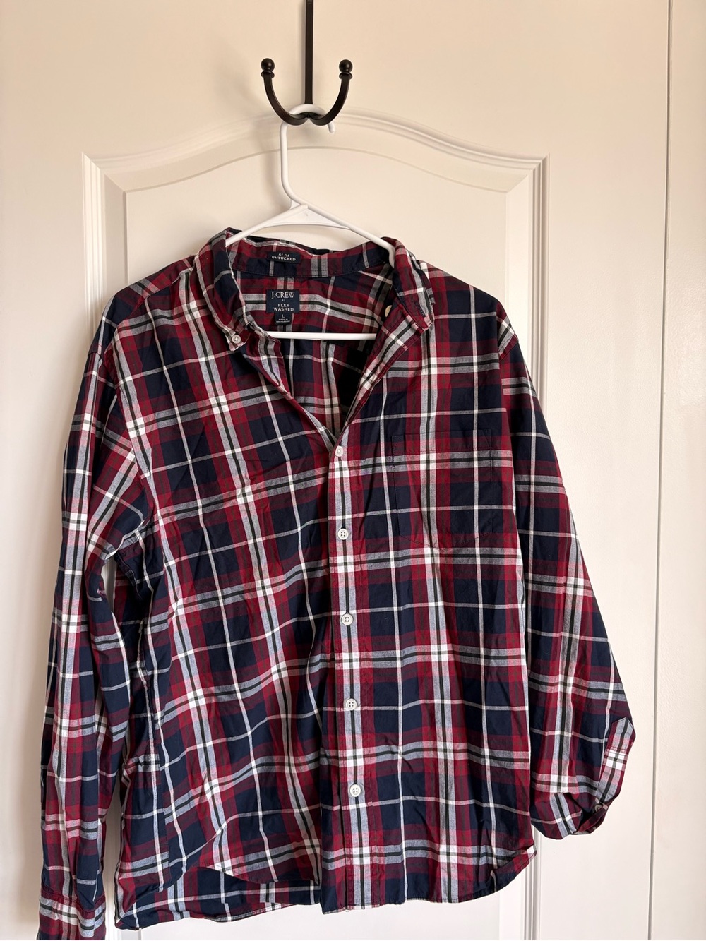 J. Crew Men’s Navy, Red & White Plaid Button-Down Shirt